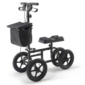 Folding Knee Scooter, Carbon Steel Steerable Knee Walker with Height-Adjustable Handlebar & Knee Pad, 12" All-Terrain Wheel, Dual Brakes