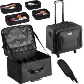 Rolling Makeup Train Case Large Storage 3 Tiers, Convenient Carry With Handle, Wheels, Strap
