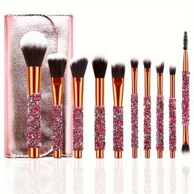 10Pcs Luxury Makeup Brush Set Diamond Rivet Handle Design Crystal Makeup Brush, For Face And Eye Makeup Brush Professional Foundation Concealer E (Option: Red)